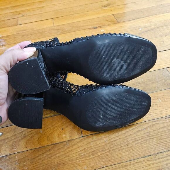 Steve Madden Eleanor Crystal Embellished Ankle Heel Black Boots Rhinestone Mesh - Picture 10 of 13